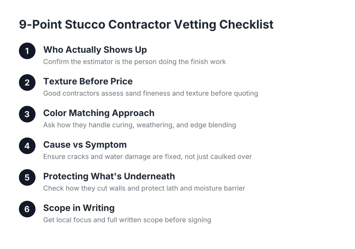 Steps in a vetting checklist for choosing a stucco contractor in Castle Rock